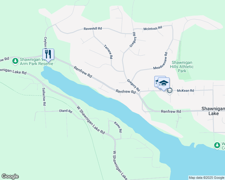 map of restaurants, bars, coffee shops, grocery stores, and more near 2320 Renfrew Road in Shawnigan Lake