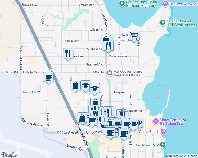 map of restaurants, bars, coffee shops, grocery stores, and more near 2315 Mills Road in Sidney