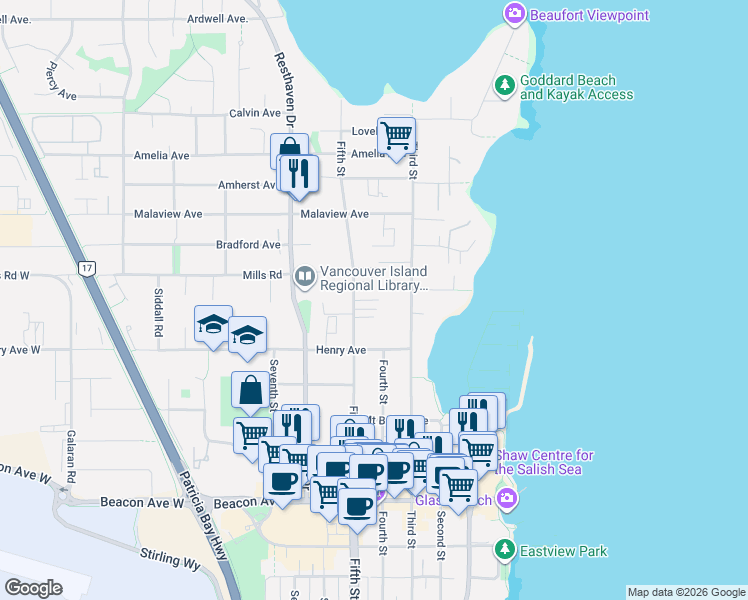 map of restaurants, bars, coffee shops, grocery stores, and more near 10016 Third Street in Sidney