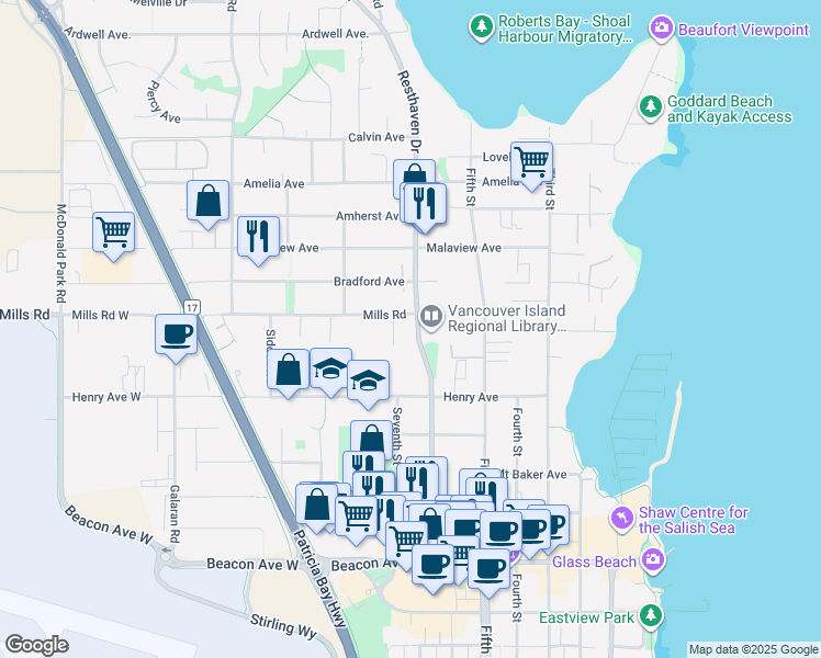map of restaurants, bars, coffee shops, grocery stores, and more near 10030 Resthaven Drive in Sidney
