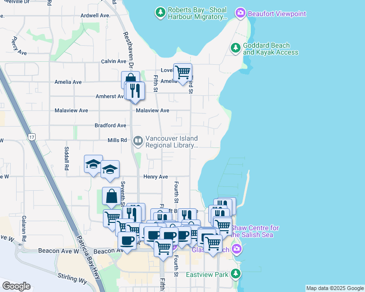 map of restaurants, bars, coffee shops, grocery stores, and more near 10084 Third Street in Sidney