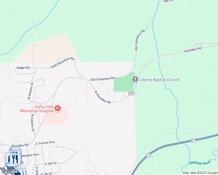 map of restaurants, bars, coffee shops, grocery stores, and more near 103 Klondike Road in Republic