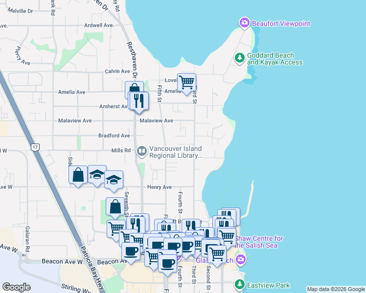 map of restaurants, bars, coffee shops, grocery stores, and more near in Sidney
