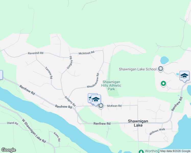 map of restaurants, bars, coffee shops, grocery stores, and more near 2830 Meadowview Road in Shawnigan Lake