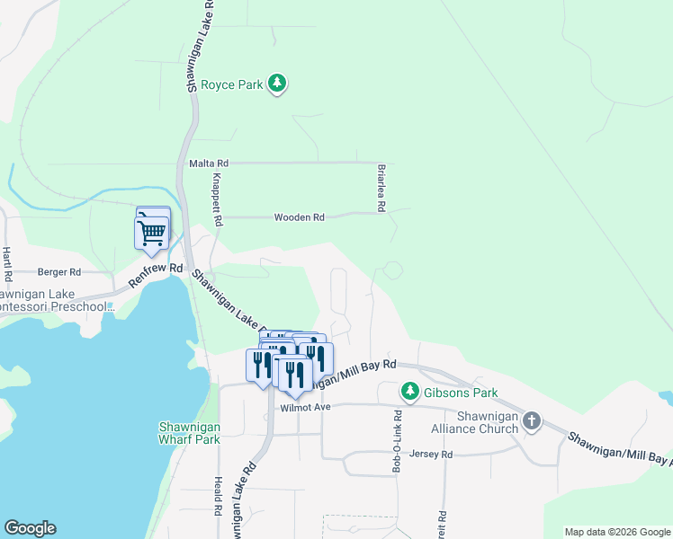 map of restaurants, bars, coffee shops, grocery stores, and more near in Shawnigan Lake