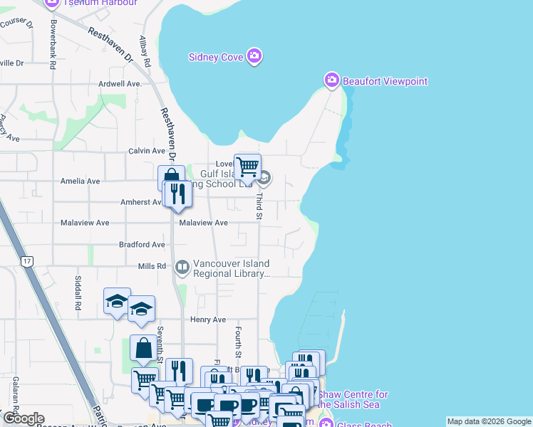map of restaurants, bars, coffee shops, grocery stores, and more near 10159 3 Street in Sidney