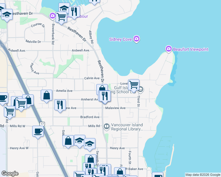 map of restaurants, bars, coffee shops, grocery stores, and more near 2364 Amelia Avenue in Sidney