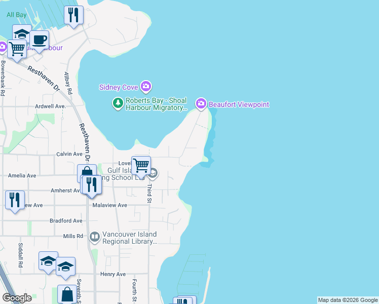 map of restaurants, bars, coffee shops, grocery stores, and more near 2531 Goddard Road in Sidney