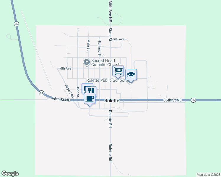 map of restaurants, bars, coffee shops, grocery stores, and more near in Rolette