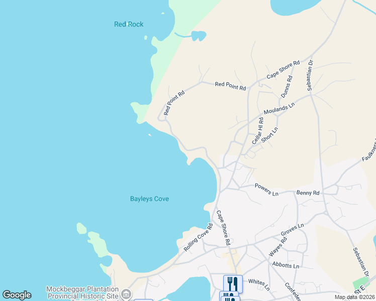 map of restaurants, bars, coffee shops, grocery stores, and more near 146 Red Point Road in Bonavista