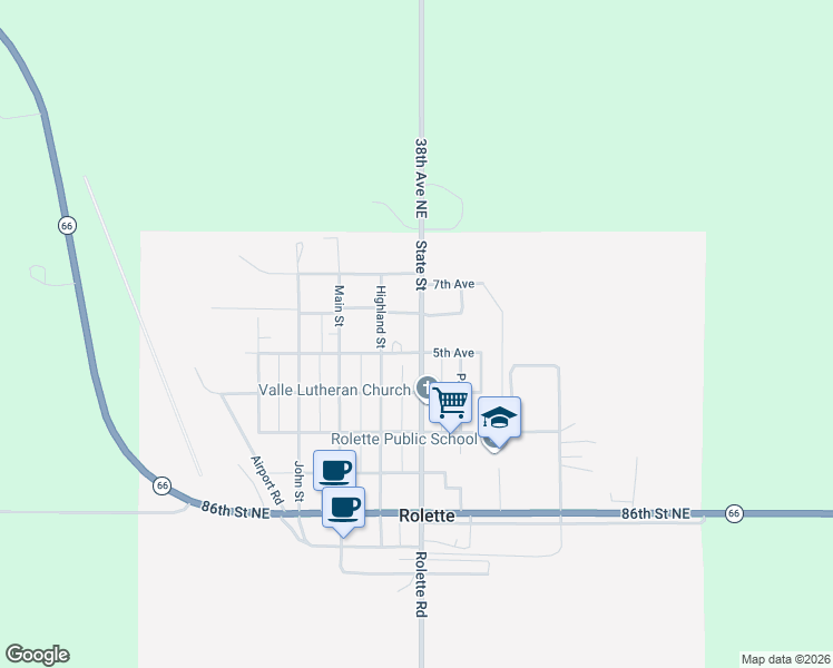 map of restaurants, bars, coffee shops, grocery stores, and more near 701-799 6th Avenue in Rolette