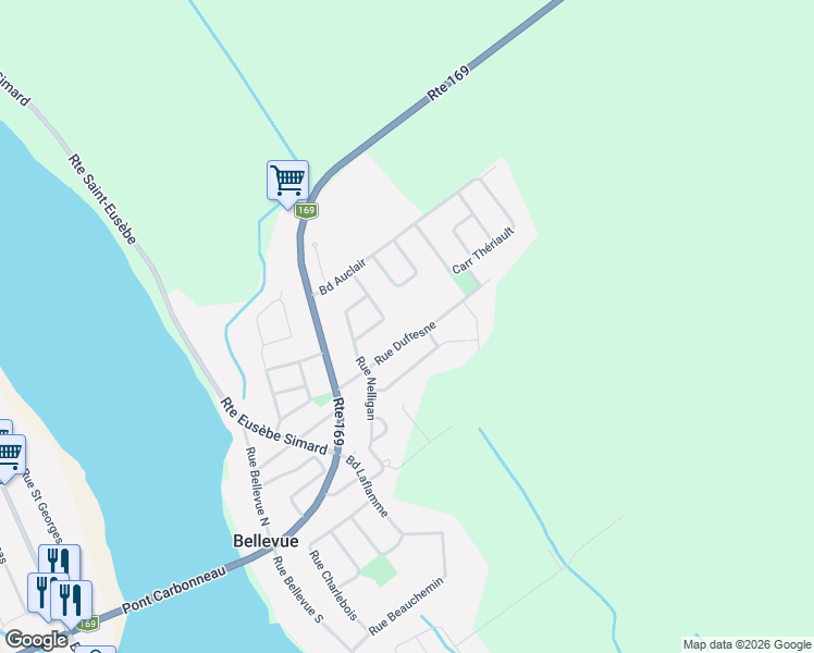 map of restaurants, bars, coffee shops, grocery stores, and more near 1161 Rue Dufresne in Saint-Félicien