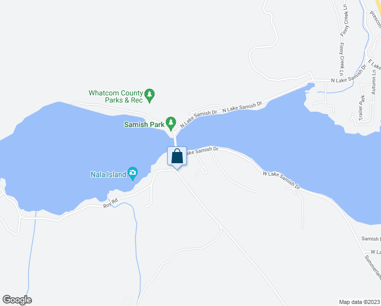 map of restaurants, bars, coffee shops, grocery stores, and more near 989 West Lake Samish Drive in Bellingham