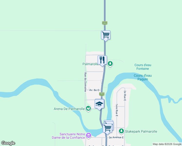 map of restaurants, bars, coffee shops, grocery stores, and more near 69 10e Avenue Ouest in Palmarolle