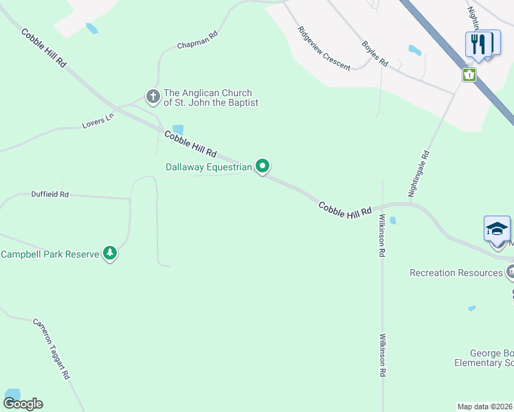 map of restaurants, bars, coffee shops, grocery stores, and more near 1204 Campbell Road in Cobble Hill