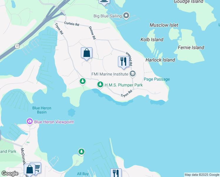 map of restaurants, bars, coffee shops, grocery stores, and more near 2275 Tryon Road in North Saanich