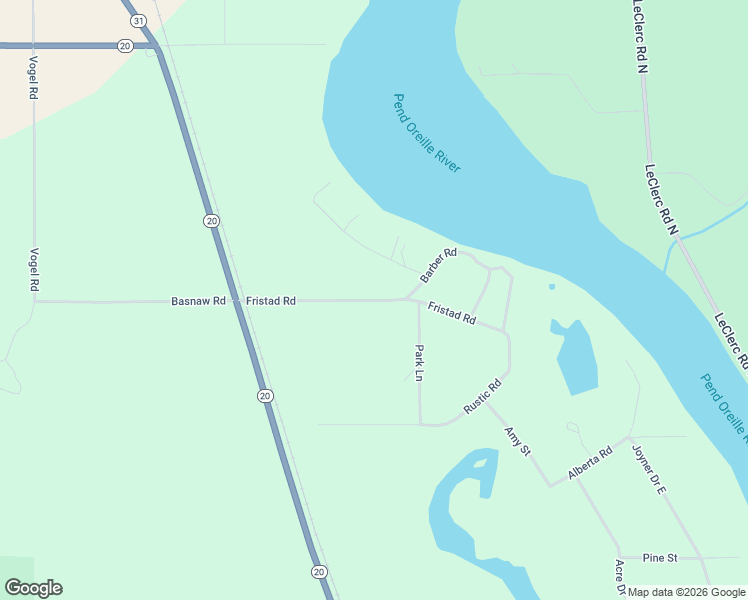 map of restaurants, bars, coffee shops, grocery stores, and more near Fristad Road in Pend Oreille County