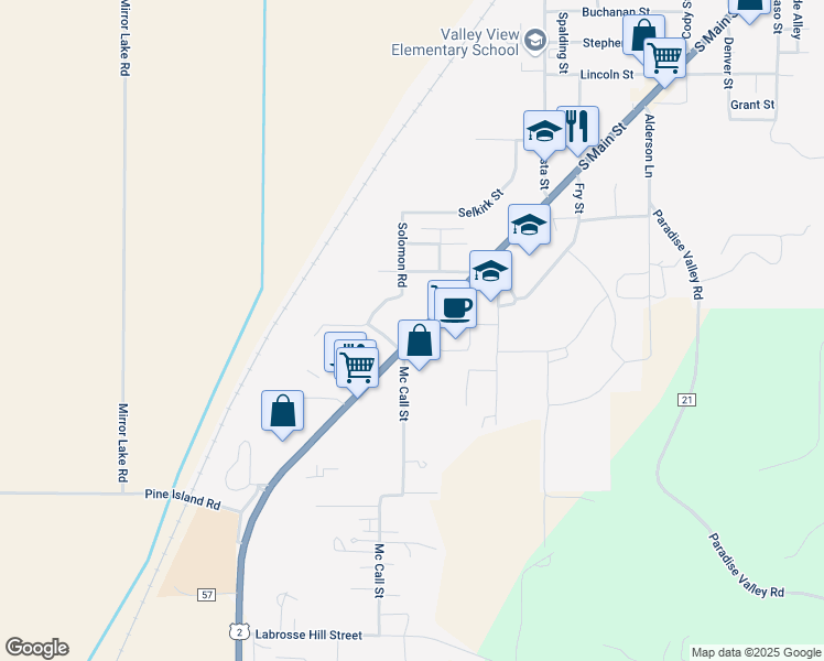 map of restaurants, bars, coffee shops, grocery stores, and more near 6494 South Main Street in Bonners Ferry