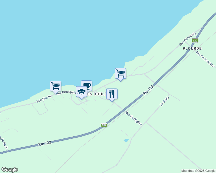 map of restaurants, bars, coffee shops, grocery stores, and more near 132 Rue Principale in Métis-sur-Mer