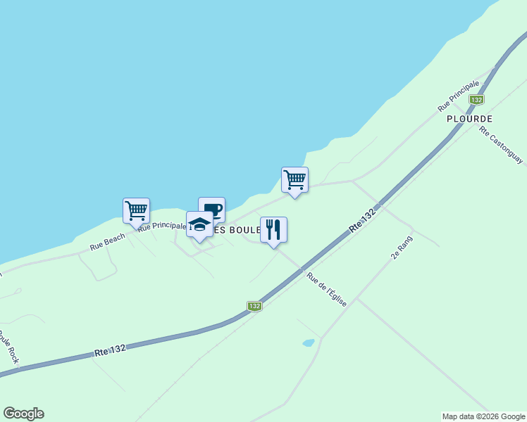 map of restaurants, bars, coffee shops, grocery stores, and more near 132 Rue Principale in Métis-sur-Mer