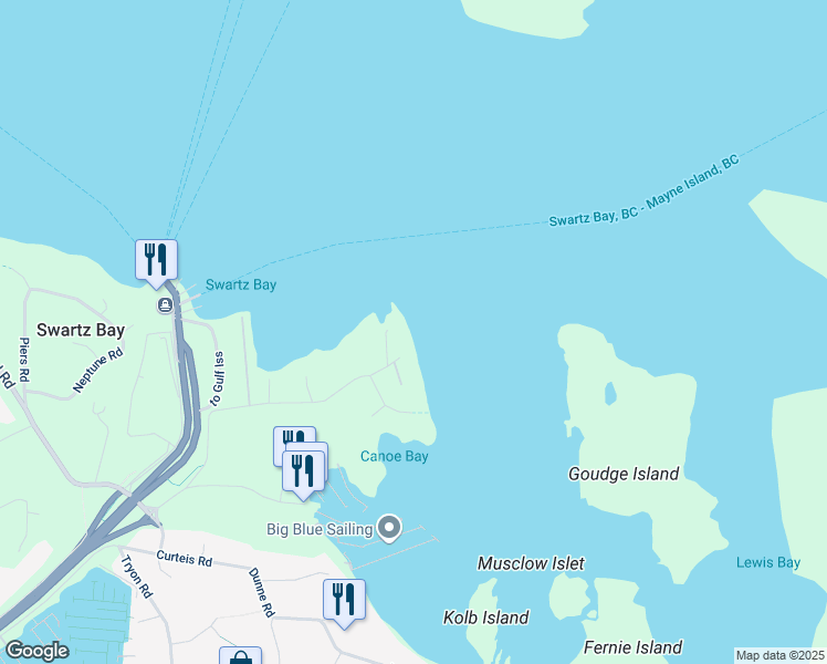 map of restaurants, bars, coffee shops, grocery stores, and more near 2360 Dolphin Road in North Saanich