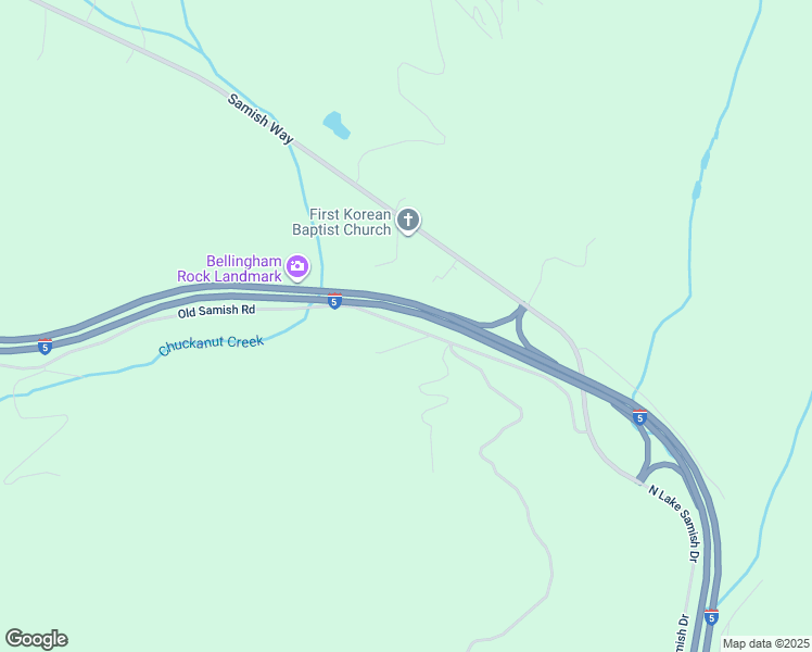 map of restaurants, bars, coffee shops, grocery stores, and more near Interstate 5 in Bellingham