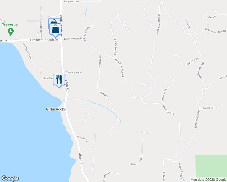 map of restaurants, bars, coffee shops, grocery stores, and more near 347 Gafford Lane in Eastsound