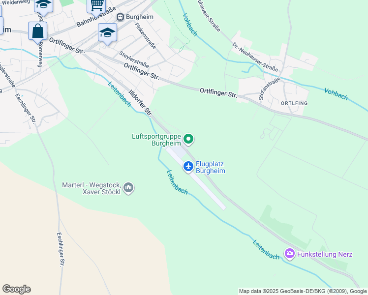 map of restaurants, bars, coffee shops, grocery stores, and more near Illdorfer Straße in Burgheim