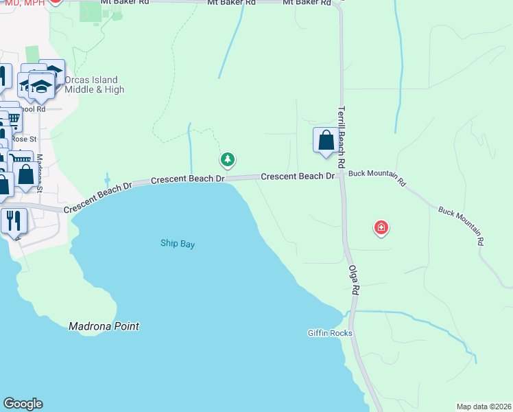 map of restaurants, bars, coffee shops, grocery stores, and more near 90 Montgomery Lane in Eastsound