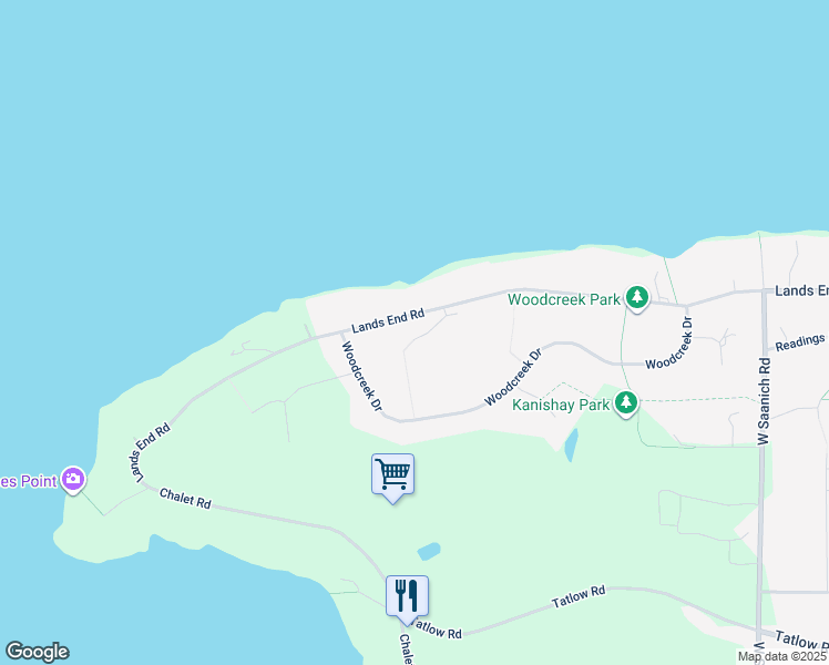 map of restaurants, bars, coffee shops, grocery stores, and more near 672 Kitwanga Place in North Saanich