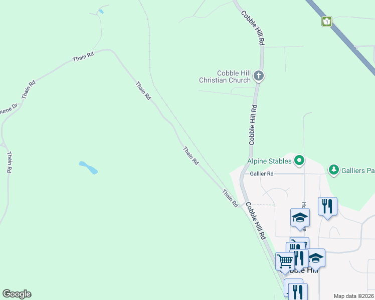map of restaurants, bars, coffee shops, grocery stores, and more near 1631 Thain Road in Cobble Hill