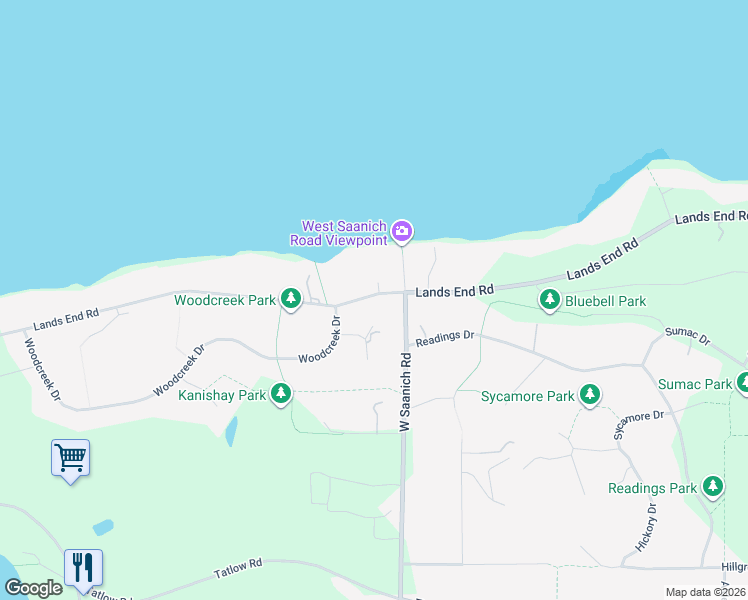 map of restaurants, bars, coffee shops, grocery stores, and more near 976 Lands End Road in North Saanich