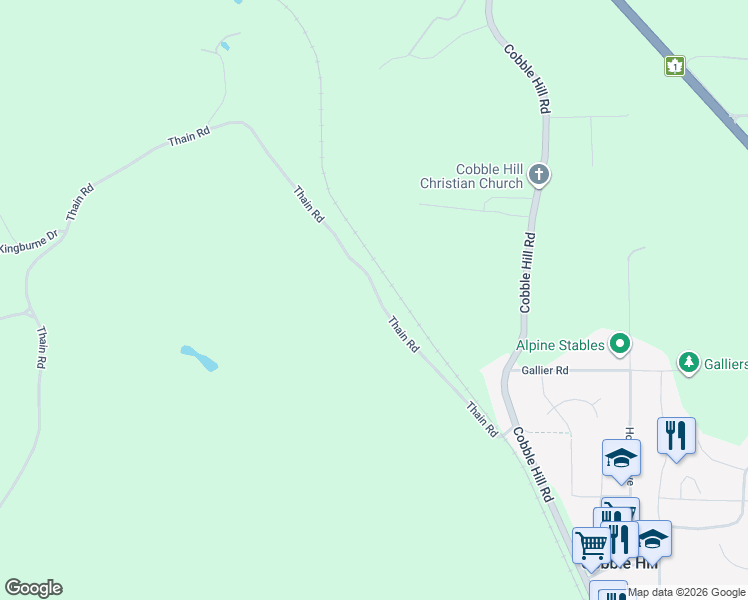 map of restaurants, bars, coffee shops, grocery stores, and more near 1631 Thain Road in Cobble Hill