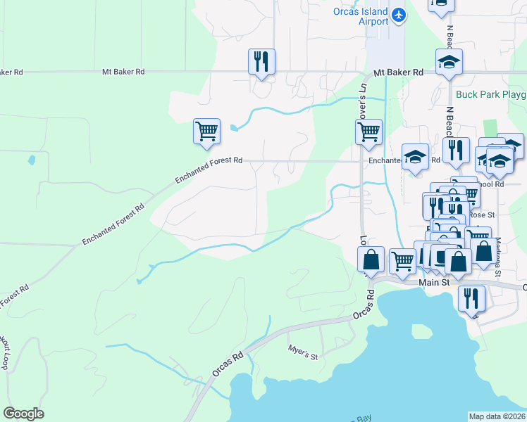 map of restaurants, bars, coffee shops, grocery stores, and more near 141 View Haven Road in Eastsound