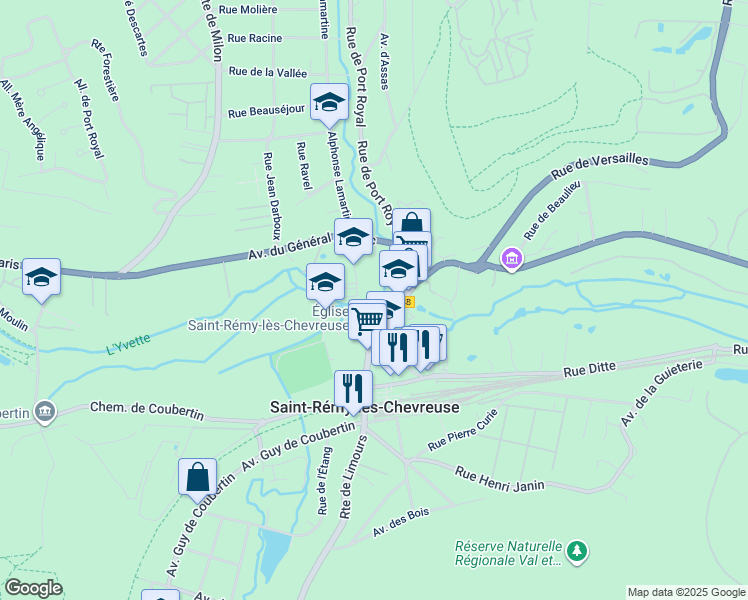 map of restaurants, bars, coffee shops, grocery stores, and more near in Milon-la-Chapelle