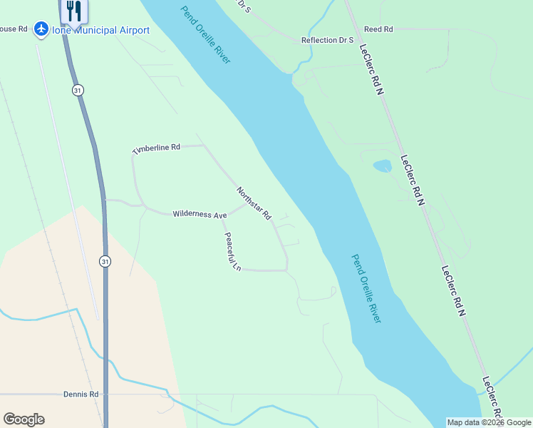 map of restaurants, bars, coffee shops, grocery stores, and more near Northstar Road in Pend Oreille County