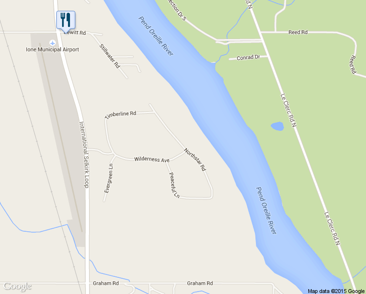 map of restaurants, bars, coffee shops, grocery stores, and more near Northstar Road in Pend Oreille County