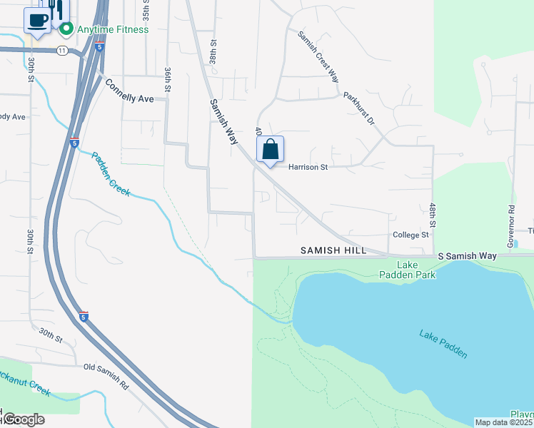 map of restaurants, bars, coffee shops, grocery stores, and more near 2615 40th Street in Bellingham