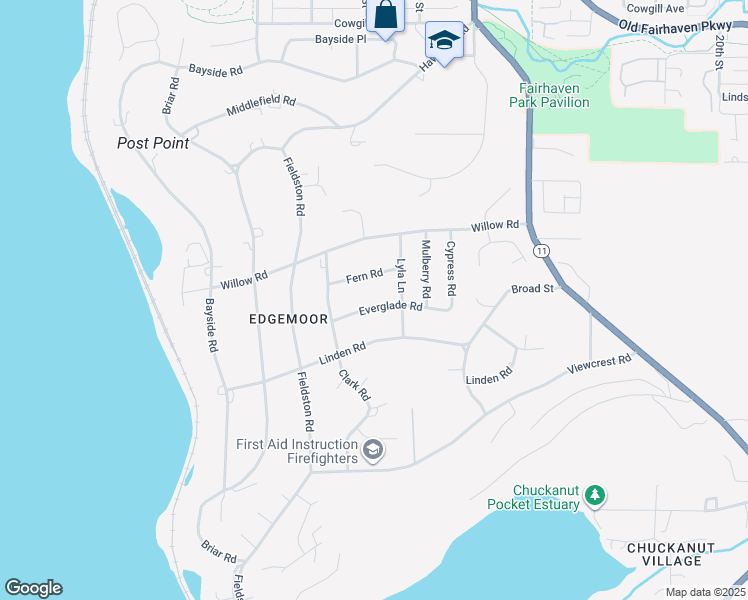 map of restaurants, bars, coffee shops, grocery stores, and more near 517 Everglade Road in Bellingham