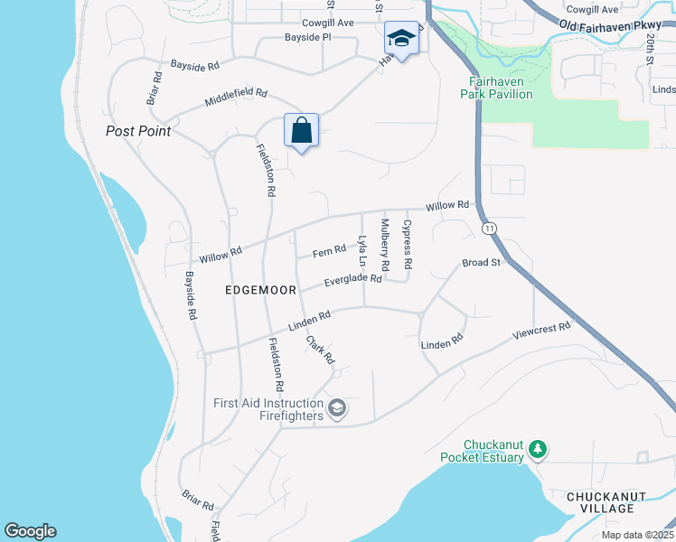 map of restaurants, bars, coffee shops, grocery stores, and more near 517 Everglade Road in Bellingham