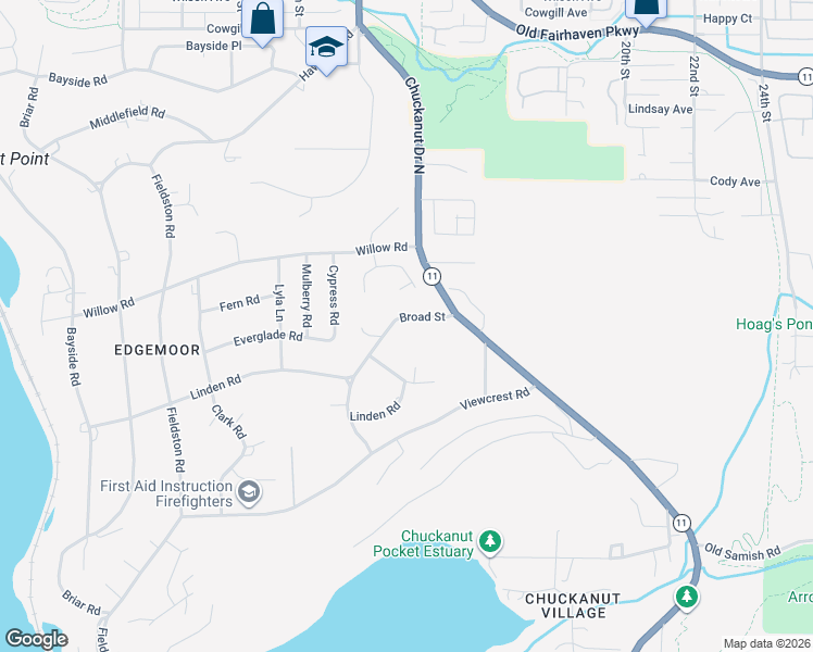 map of restaurants, bars, coffee shops, grocery stores, and more near 1312 Broad Street in Bellingham