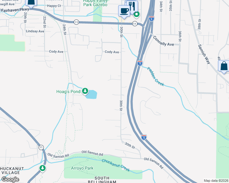 map of restaurants, bars, coffee shops, grocery stores, and more near 2917 Broad Street in Bellingham