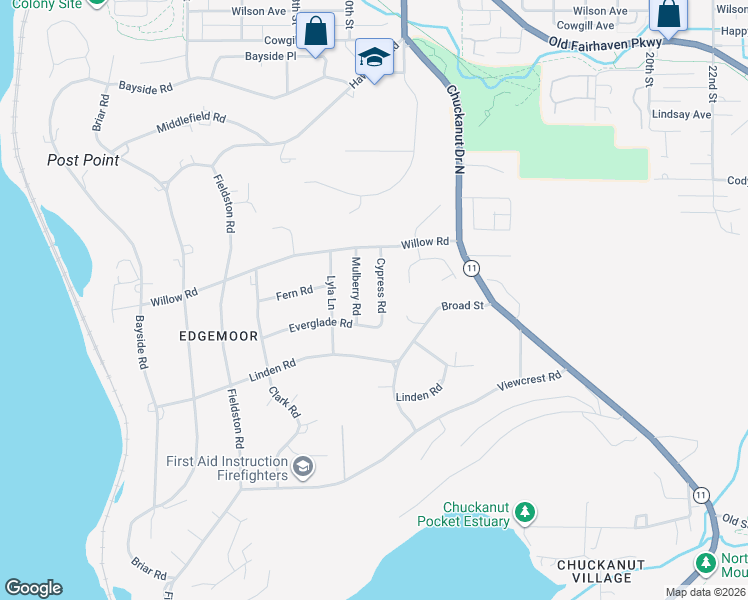 map of restaurants, bars, coffee shops, grocery stores, and more near 514 Cypress Road in Bellingham