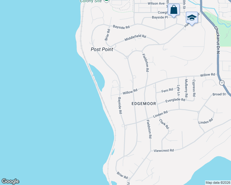 map of restaurants, bars, coffee shops, grocery stores, and more near 504 Bayside Road in Bellingham