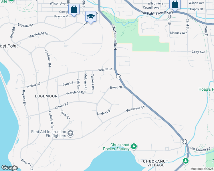 map of restaurants, bars, coffee shops, grocery stores, and more near 1312 Broad Street in Bellingham