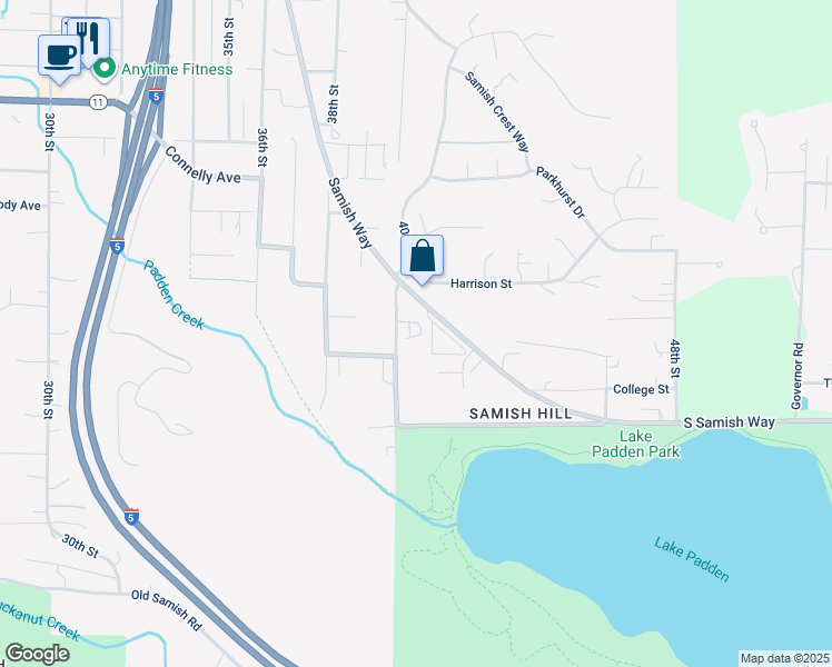 map of restaurants, bars, coffee shops, grocery stores, and more near 2615 40th Street in Bellingham