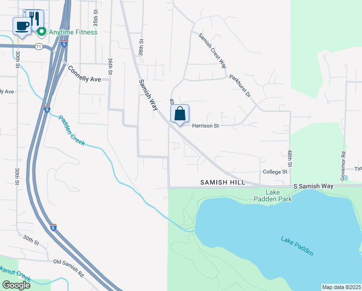 map of restaurants, bars, coffee shops, grocery stores, and more near 2500 Samish Way in Bellingham