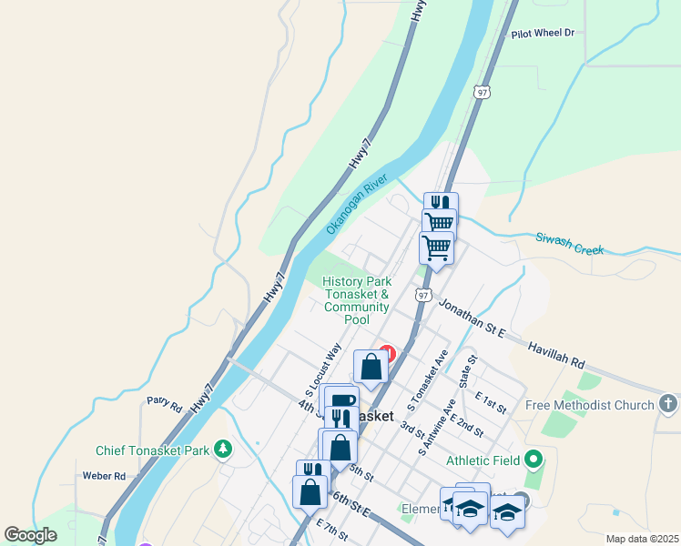 map of restaurants, bars, coffee shops, grocery stores, and more near 4 South Locust Way in Tonasket