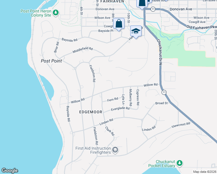 map of restaurants, bars, coffee shops, grocery stores, and more near 506 Willow Road in Bellingham