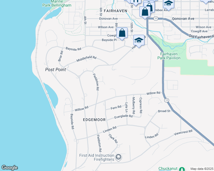 map of restaurants, bars, coffee shops, grocery stores, and more near 411 Willow Road Place in Bellingham